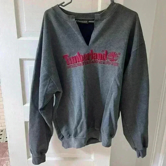 Timberland oversized grey casual utility cut vneck baggy sweatshirt size xl - Picture 1 of 6
